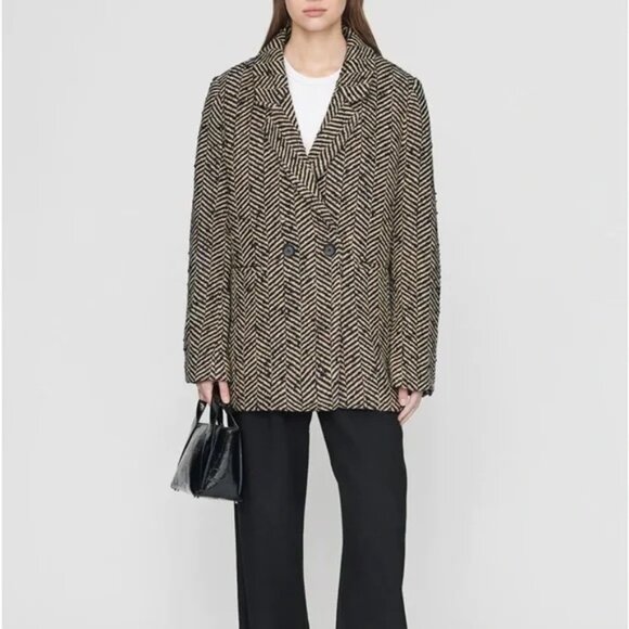 Anine Bing Diana Oversized Wool Herringbone Jacket - Picture 3 of 10